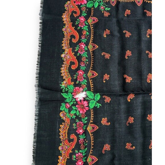 Black Vintage Square Scarf 33" x 32” Orange Women Headscarf Scarve Unisex - Picture 3 of 3